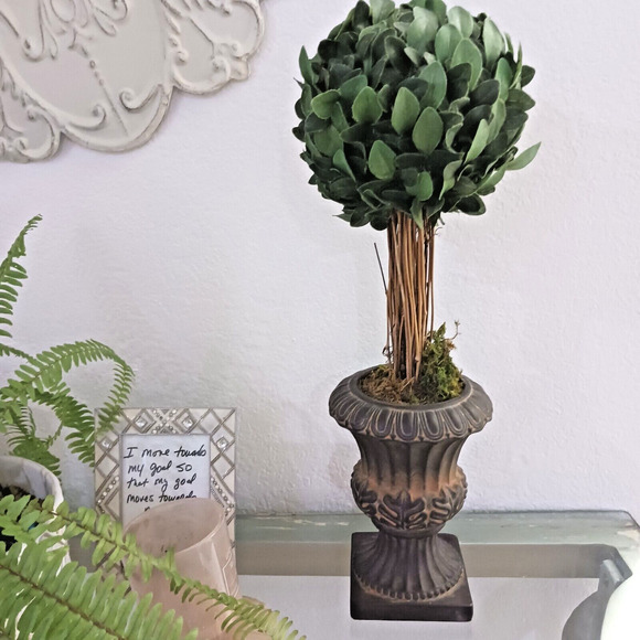 Topiary Ball Greek Olive Leaves Fake Plant Italy Rustic Charm Regency 21" Decor - Picture 1 of 12